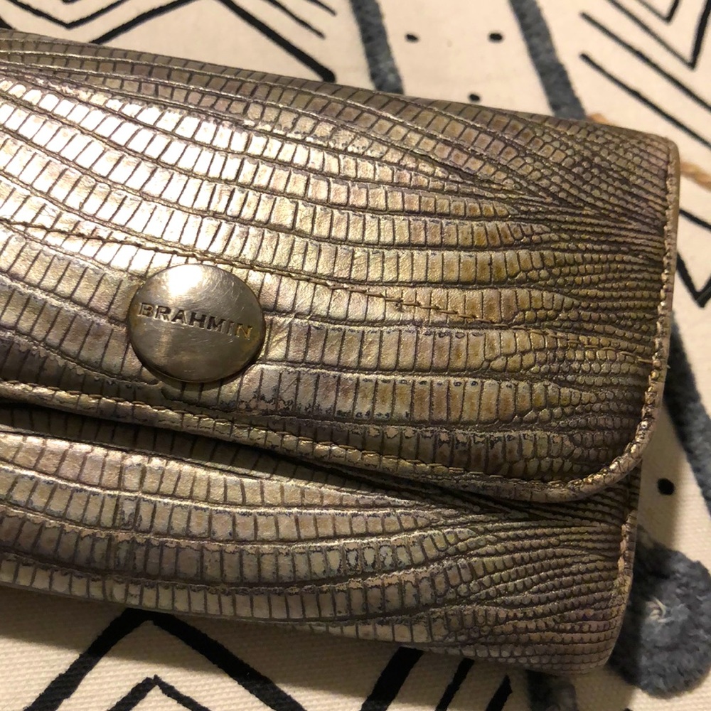 BRAHMIN leather metallic snakeskin wallet
